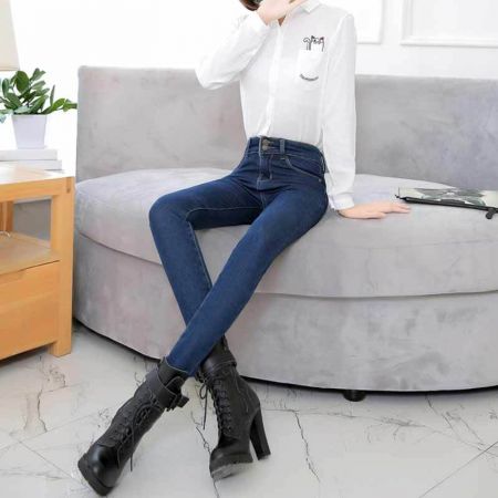 古德奈秋冬加绒牛仔裤女长裤冬显瘦加厚韩版女裤保暖小脚裤铅笔裤子 卡3312