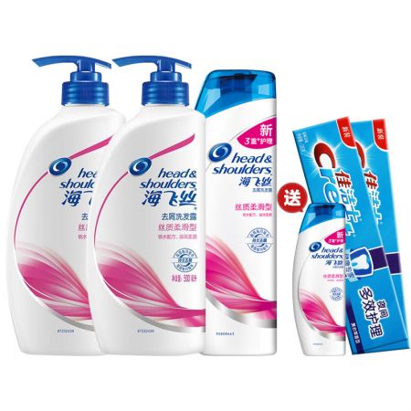 海飞丝丝质柔滑洗发露500ML*2+400ml洗发水+佳洁士多效护理牙膏120g*2赠洗发露80ml